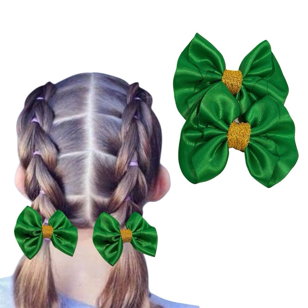 Hair Bow Set 2 Hairpin For Girls Green 2 Inch New